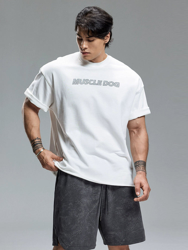 Muscle Dog Contrasting Print Loose Casual Fitness Tee