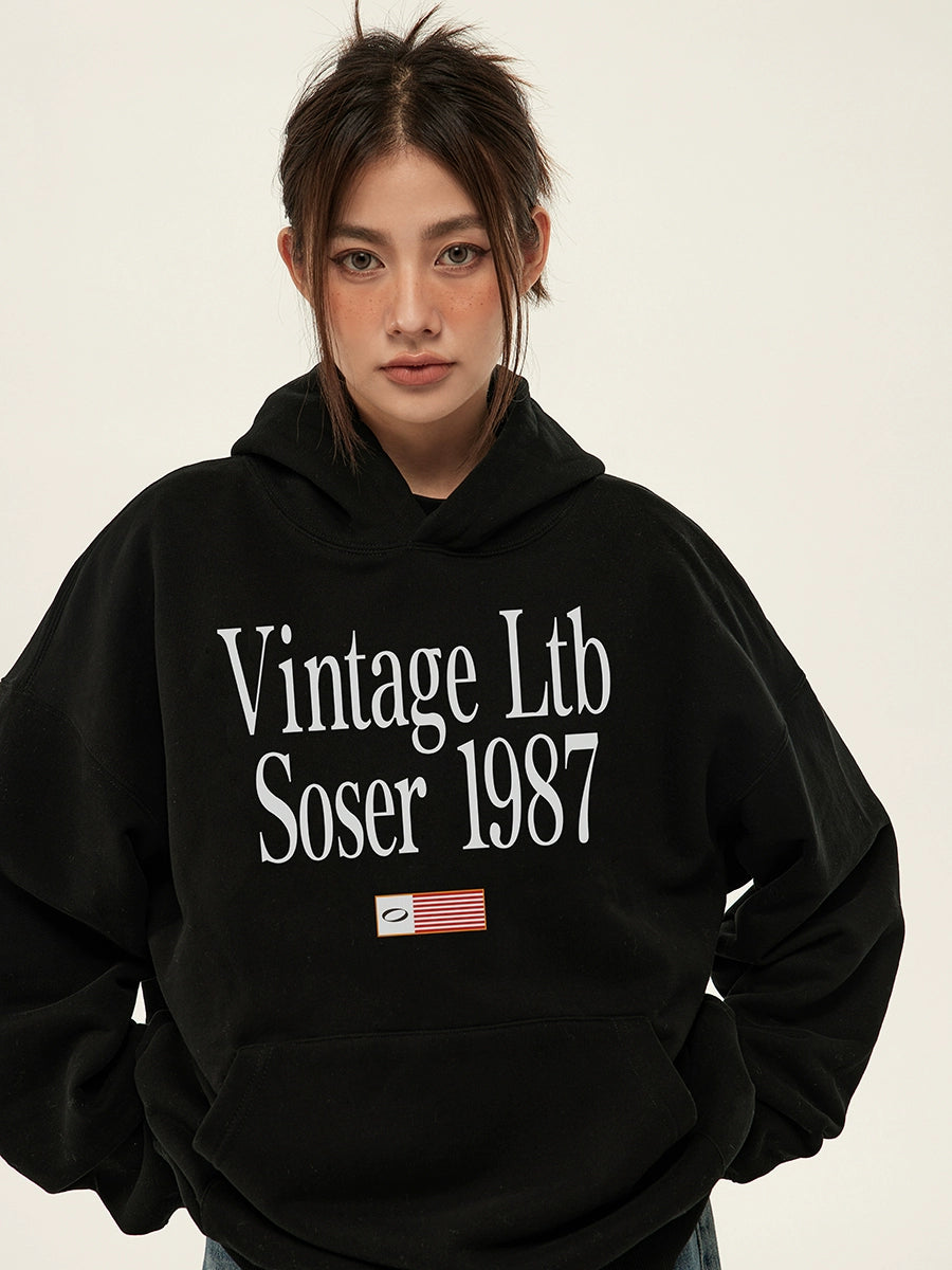 SOSER Vintage Alphabet Fleece Hooded Sweater