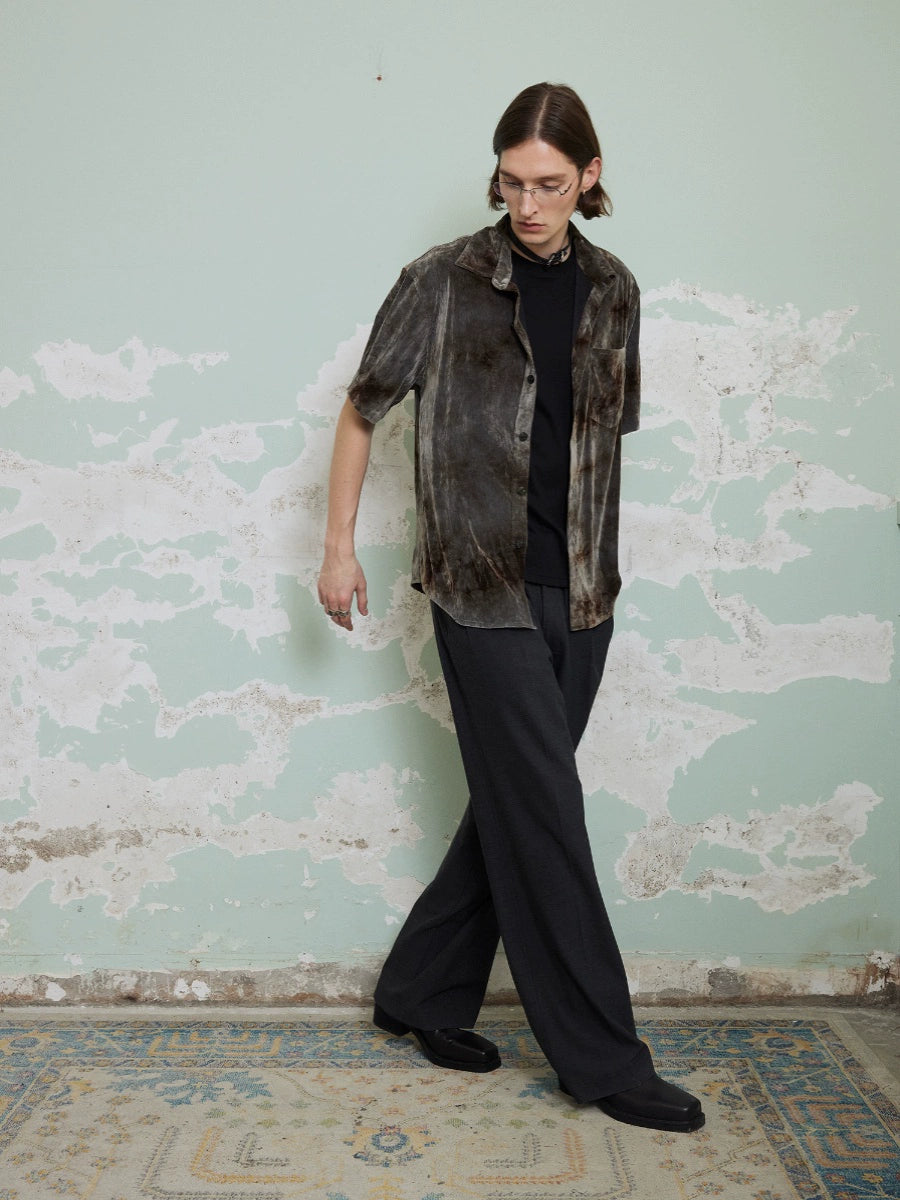 NOT UGLY Velvet Premium Textured Double-pleated Short Sleeve Shirt