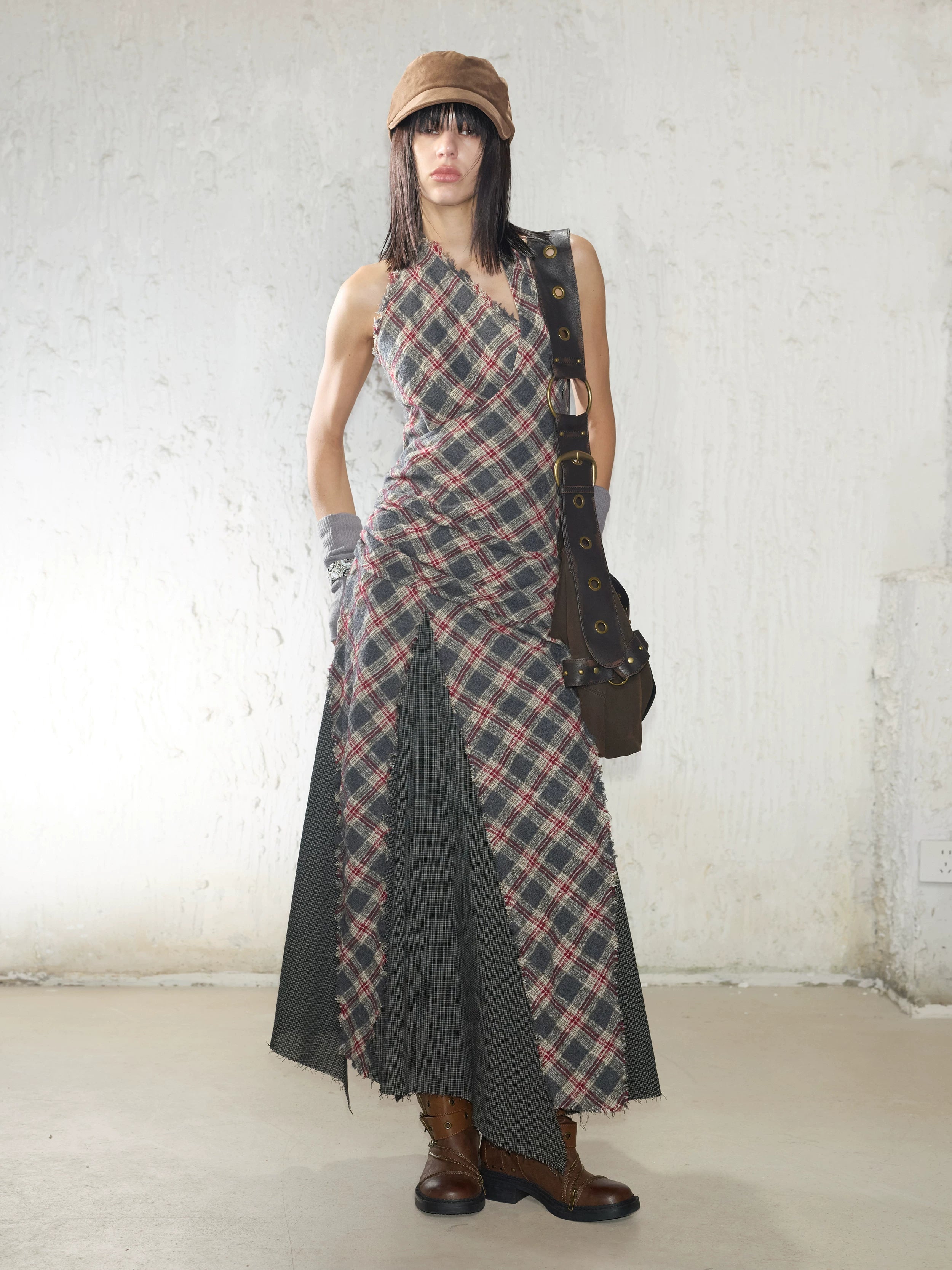 2th Desire Vintage Checkered Neck Dress