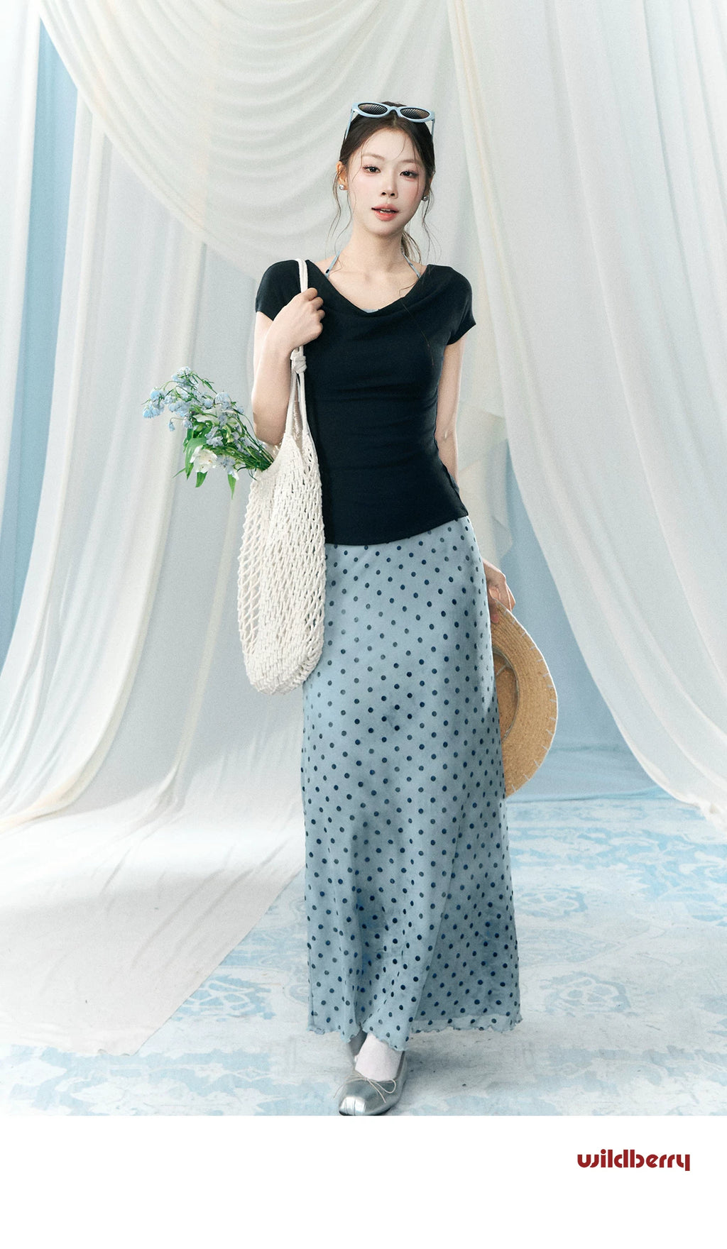 Wildberry High Waist Skinny Polka Dot Skirt