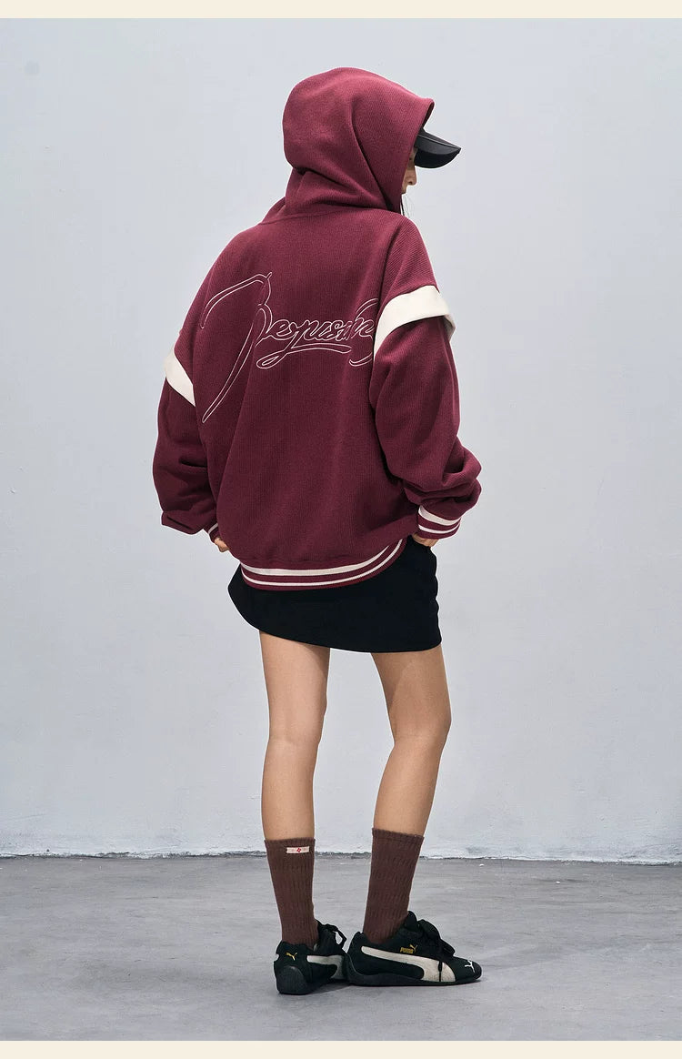 BJHG Corduroy Contrast Fake Two-piece Hooded Jacket