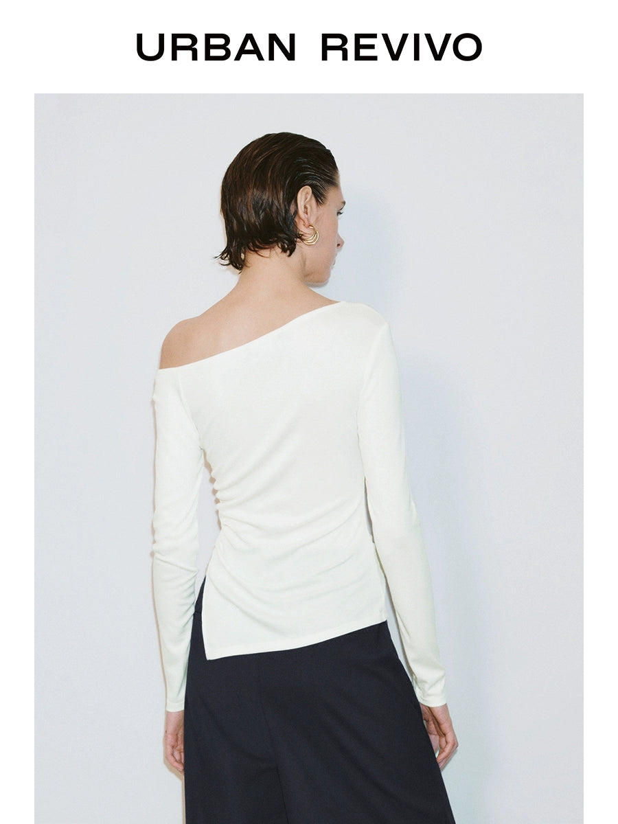 URBAN REVIVO Charm Atmosphere Slim Slanted Shoulder Collar Long Sleeves