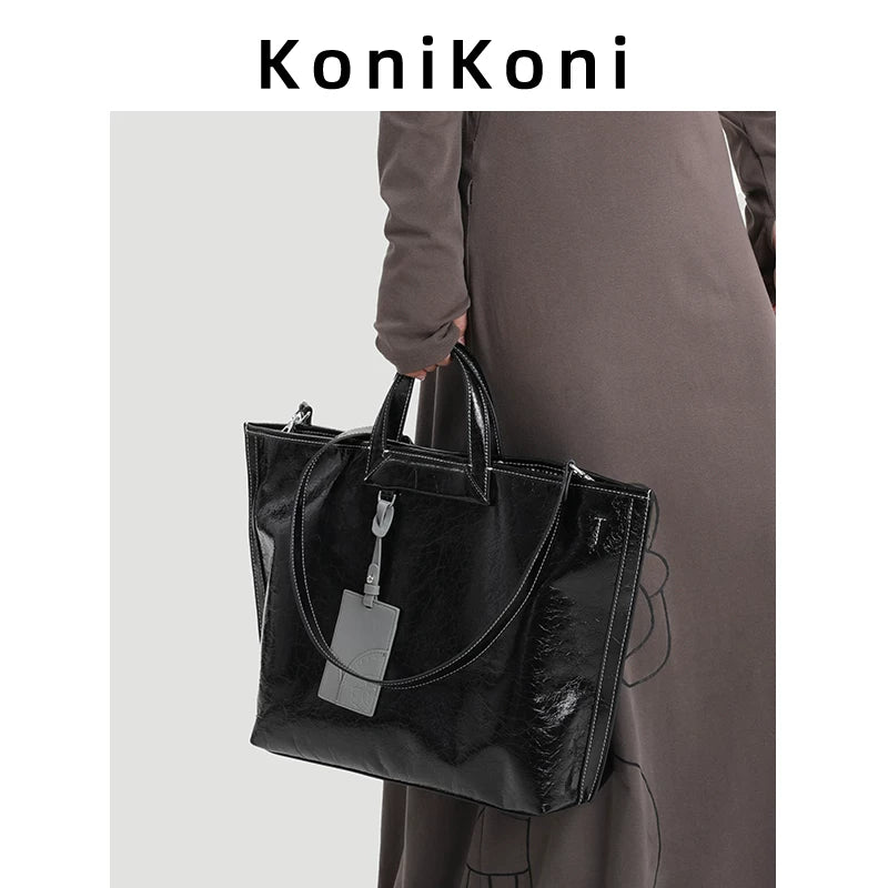 KoniKoni Leather Niche Large Capacity Shoulder Messenger Bag