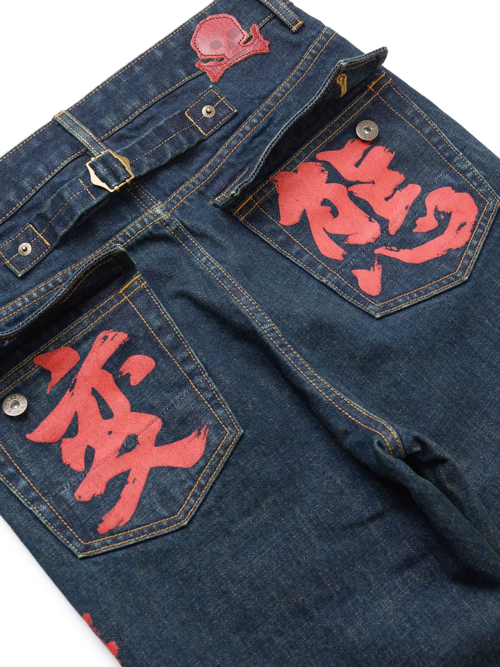 VETERANBOI Chinese Character Skull Print Jeans