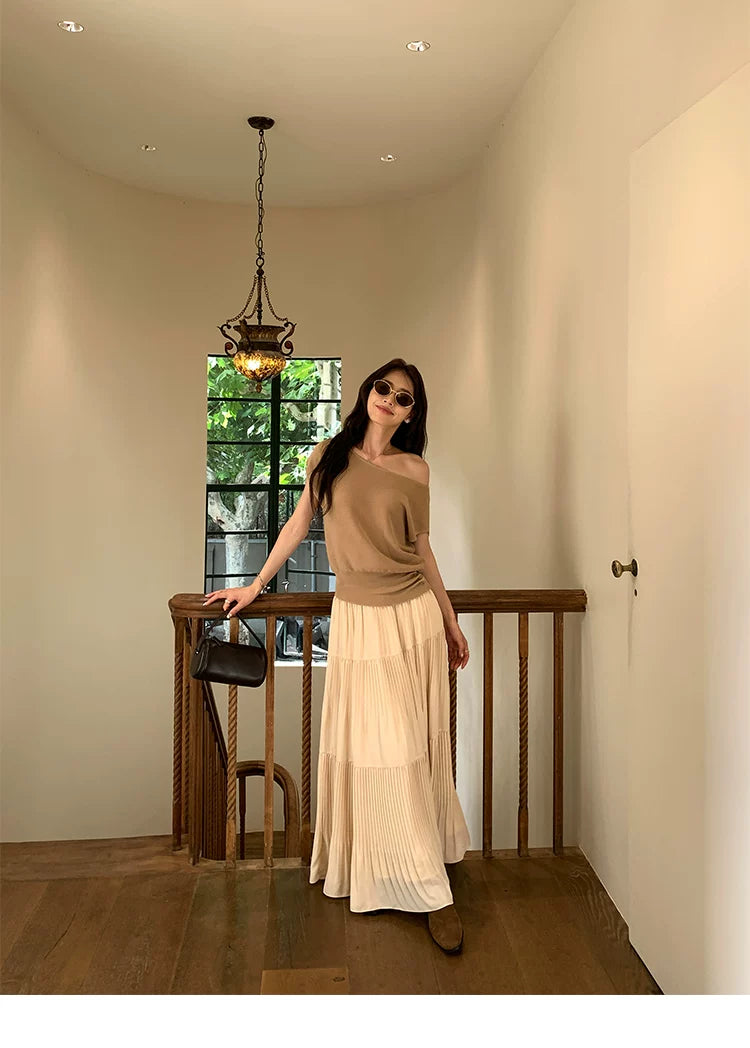 Pusumede Retro Pleated Big Skirt Skirt