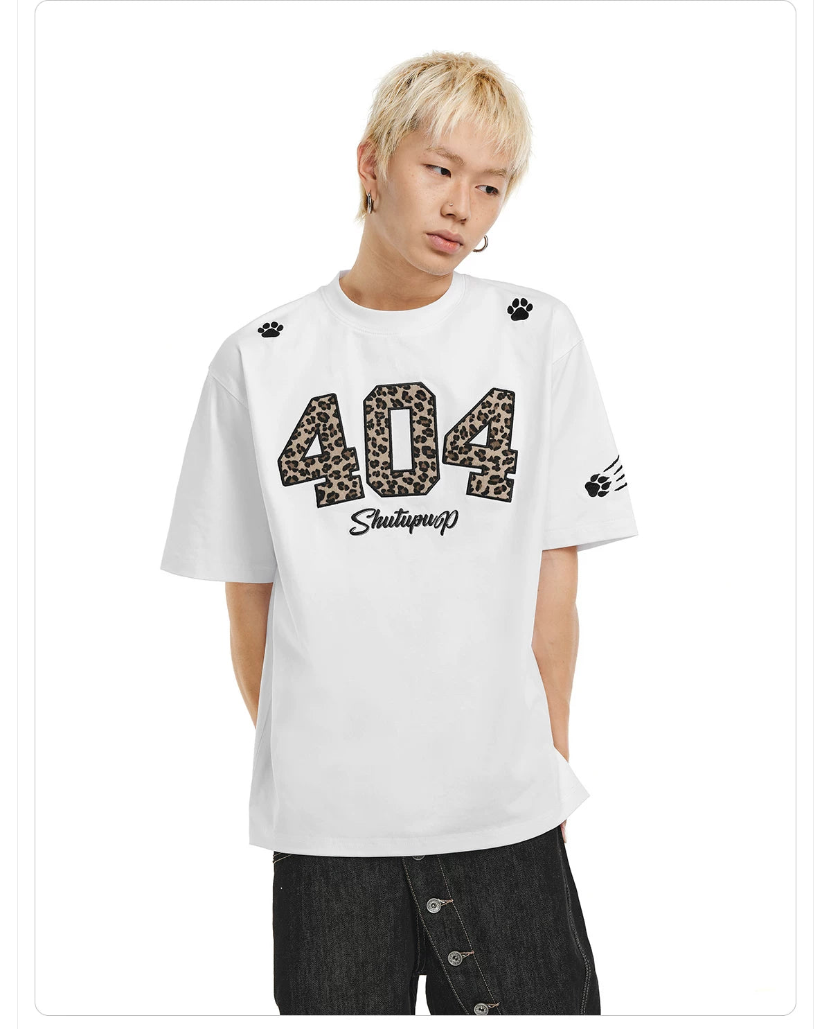 404MOB Leopard Print Horse Hair Embroidery Casual Tee