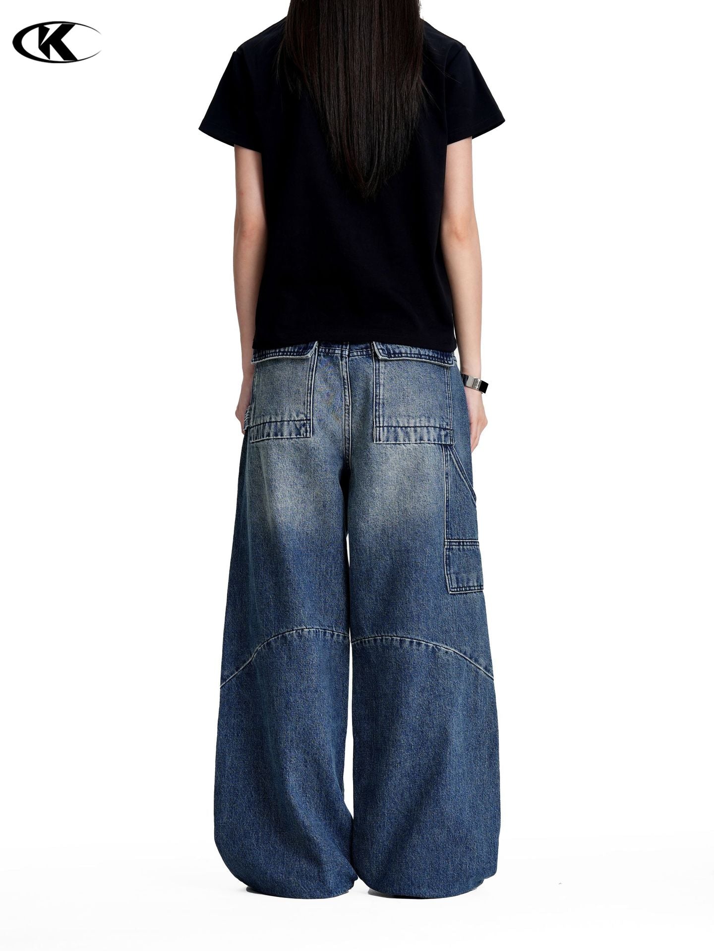 11KN Retro Loose Deconstruction Splicing Straight Jeans