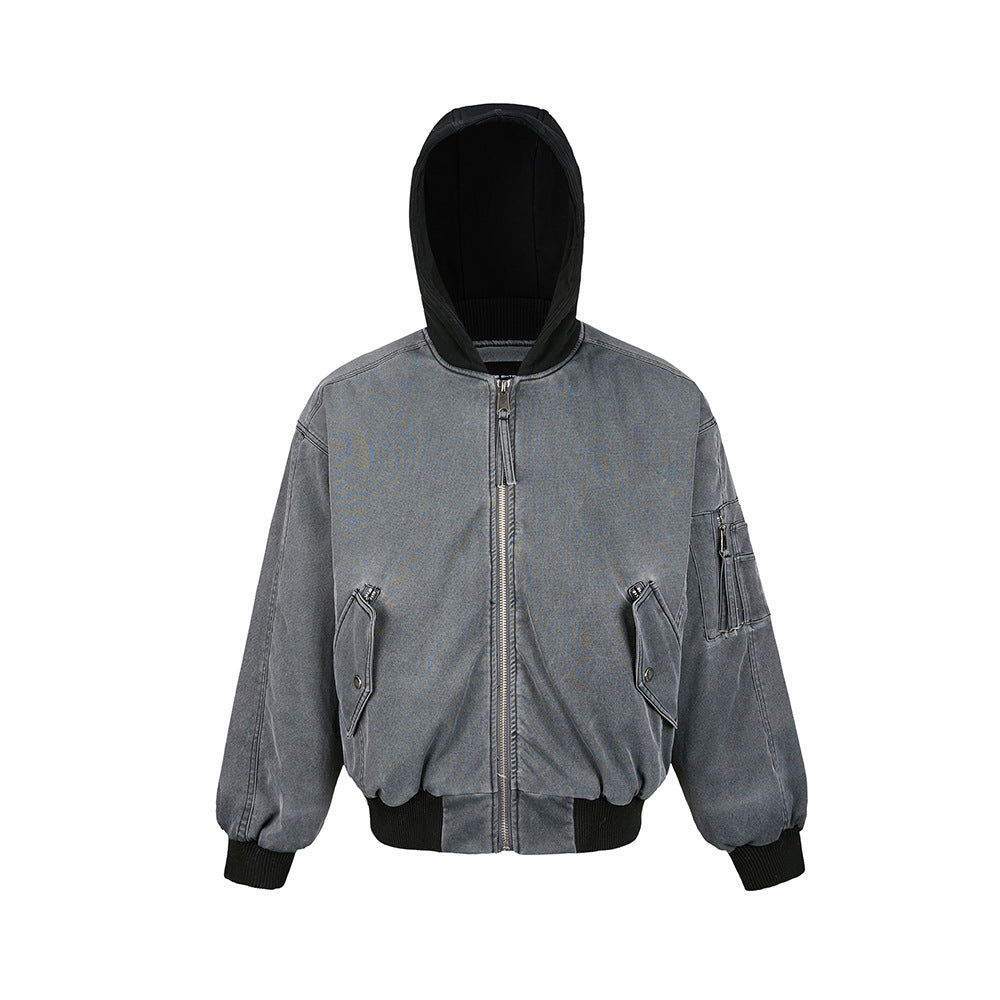 MADEEXTREME Retro Patchwork Hooded Thickened Jacket