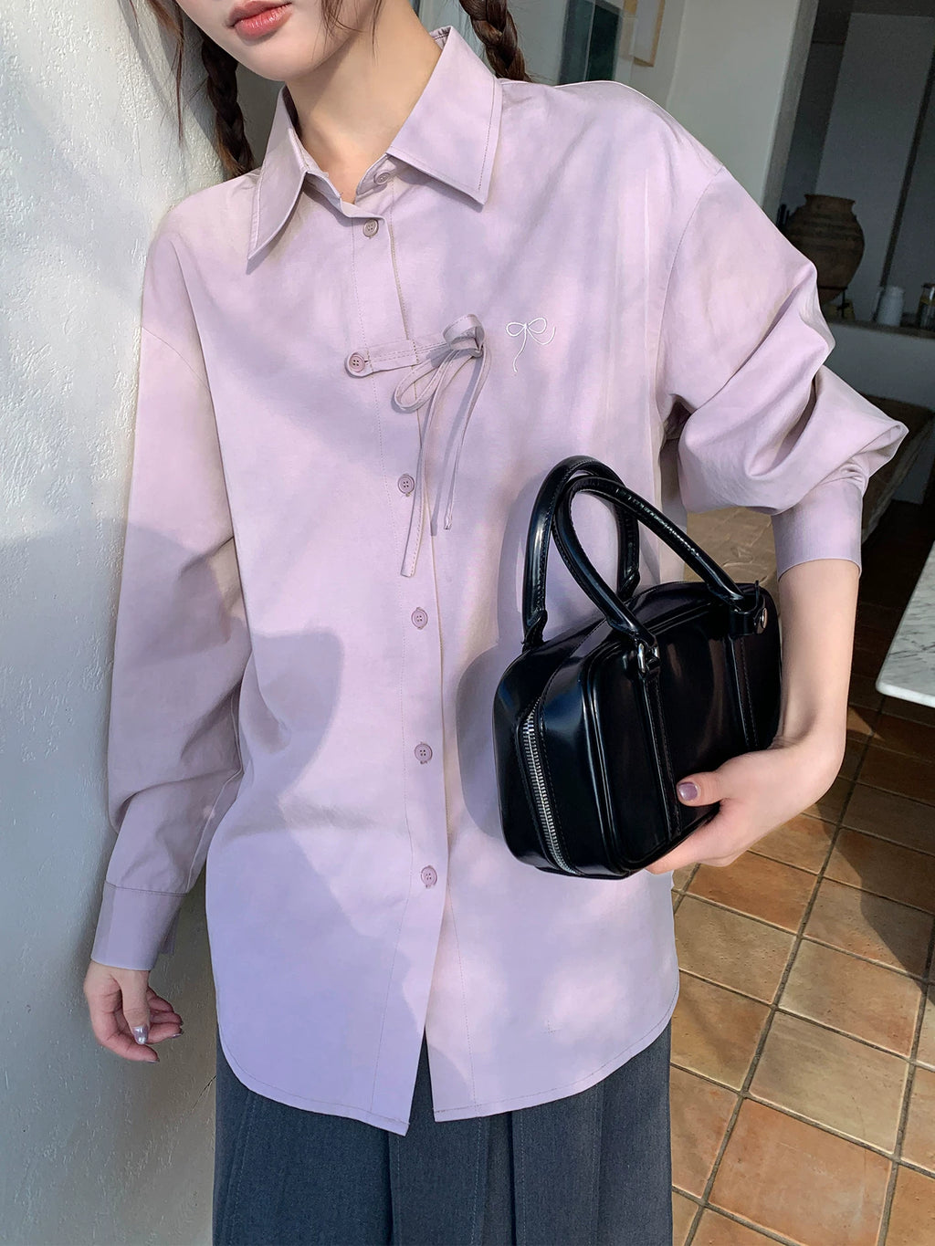 KANO Embroidered Shirt with Bow Embellishments