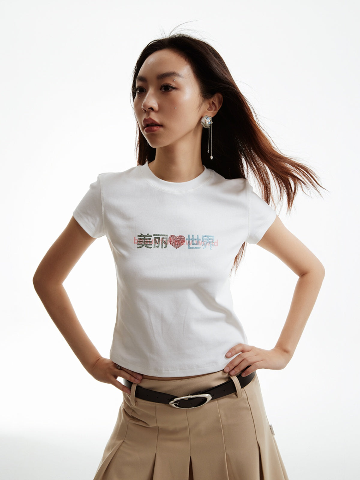FUNKYFUN Printed Front Shoulder Thread Elastic Tee