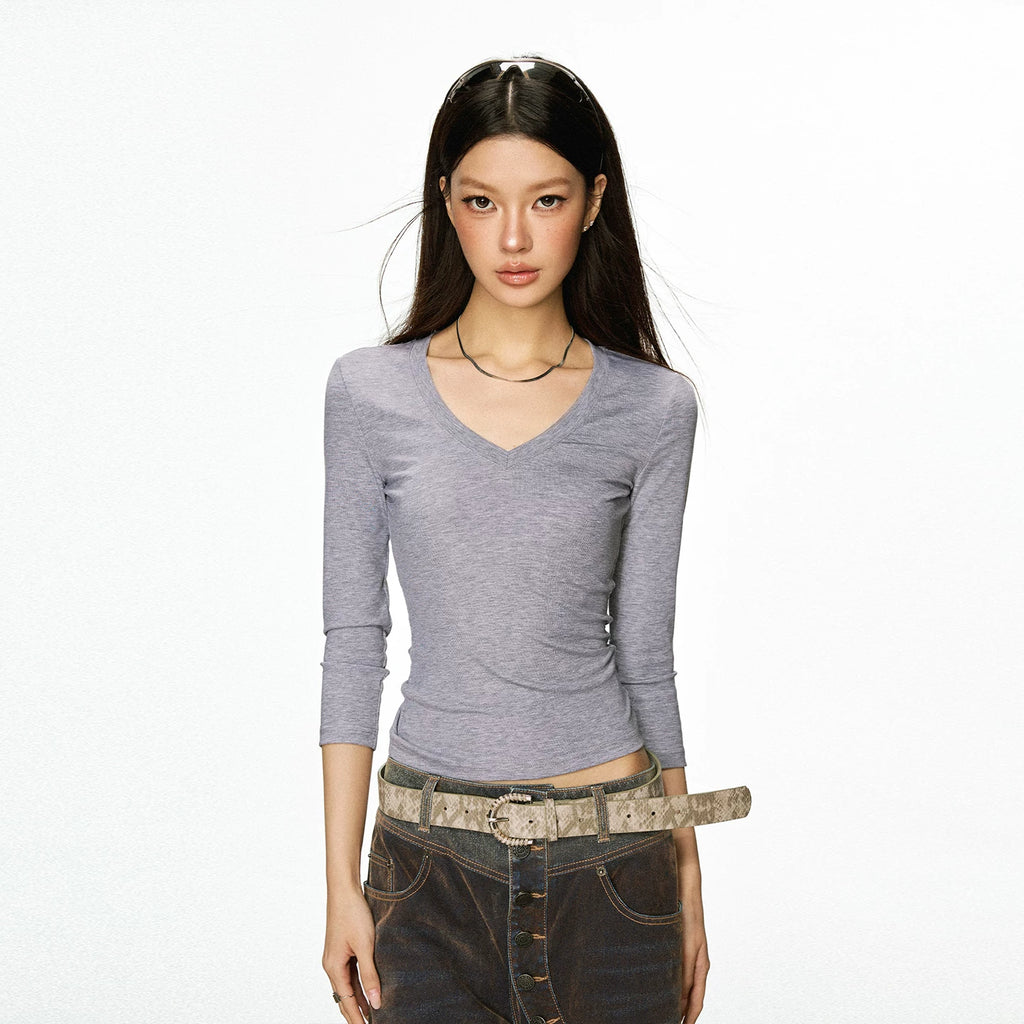 Cherry Melody Retro Slim V-neck Slim Versatile Seven-quarter Sleeve