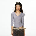 Cherry Melody Retro Slim V-neck Slim Versatile Seven-quarter Sleeve