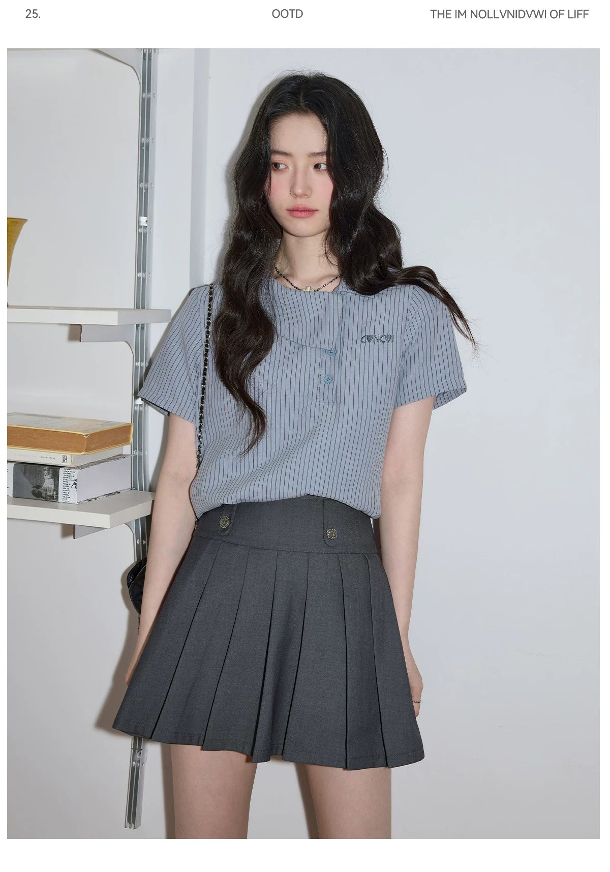 XUJING POLO Collar Striped Short-sleeved Shirt