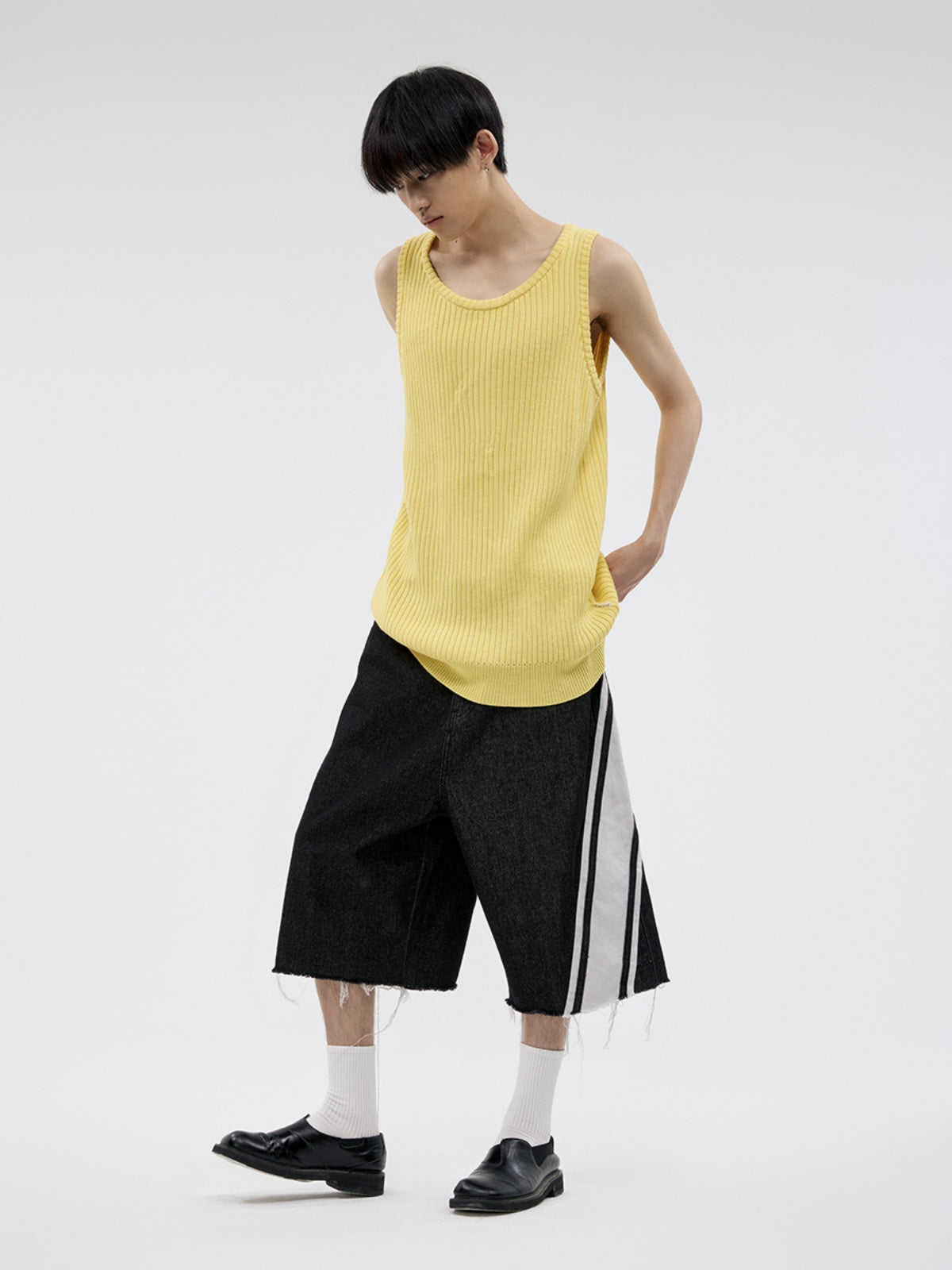FUNKYFUN Knitted Pit Strip U-neck Sleeveless Vest