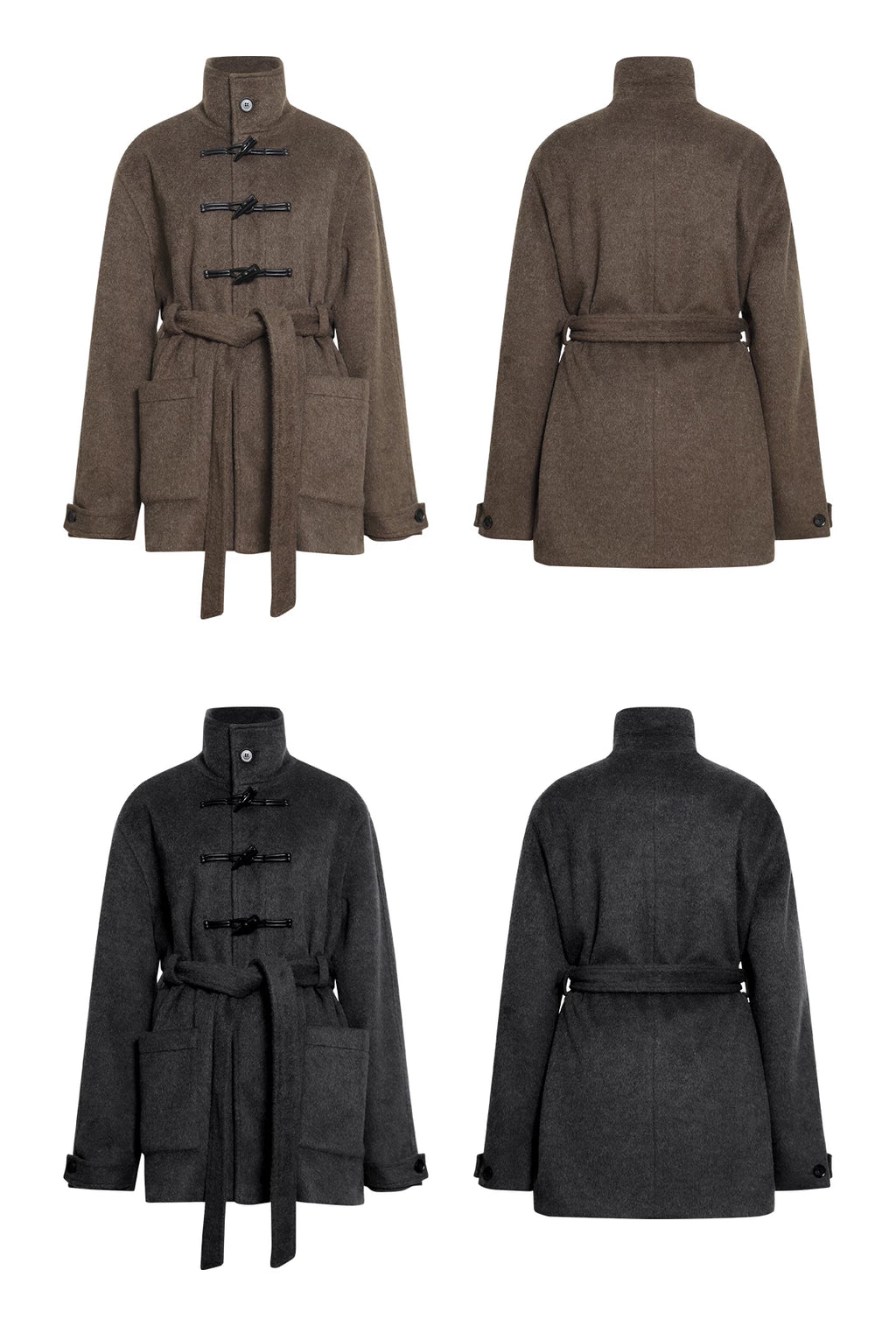 FUNKYFUN Horn Buckle Adjustable Belt Medium and Long Woolen Coat