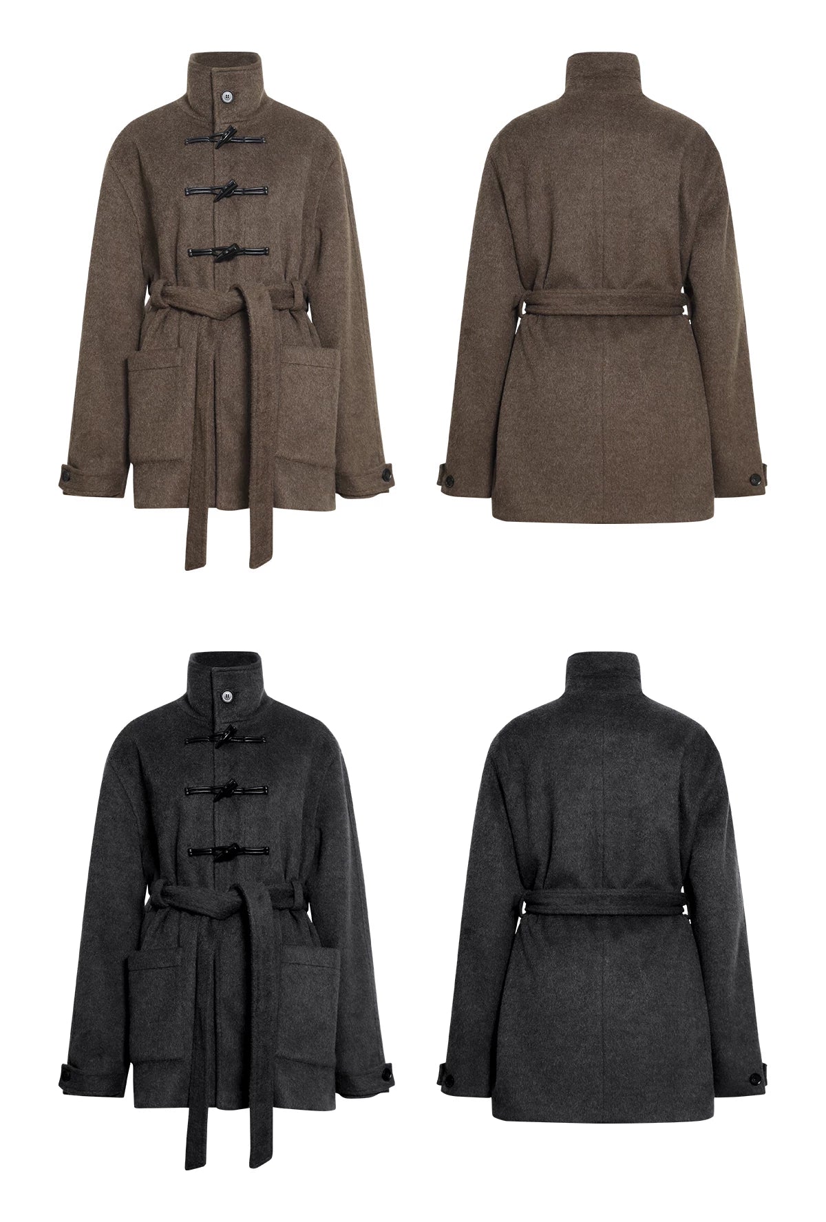 FUNKYFUN Horn Buckle Adjustable Belt Medium and Long Woolen Coat