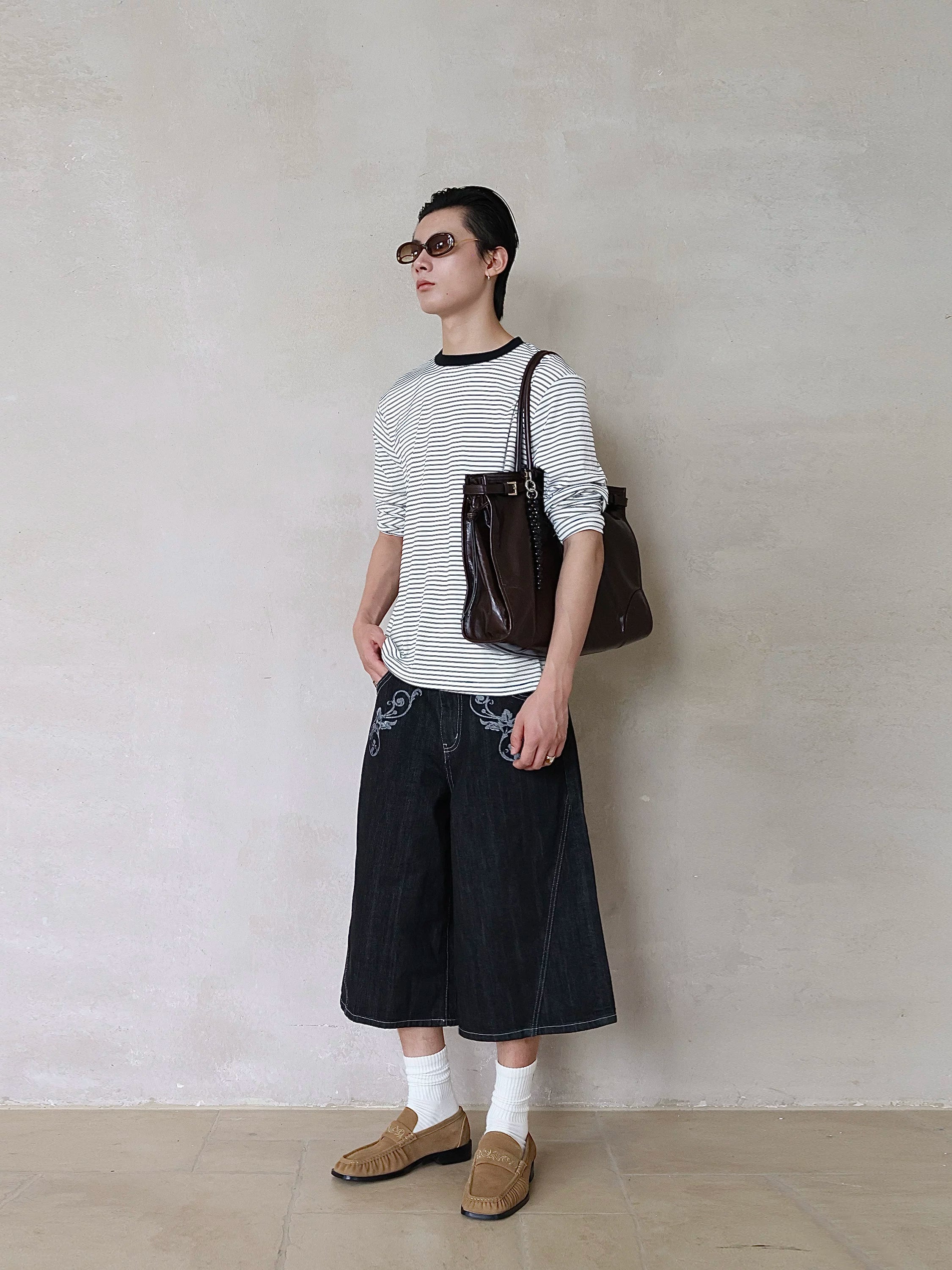 TERRAINCOGNITA Striped Crew Neck Loose Casual Long Sleeve