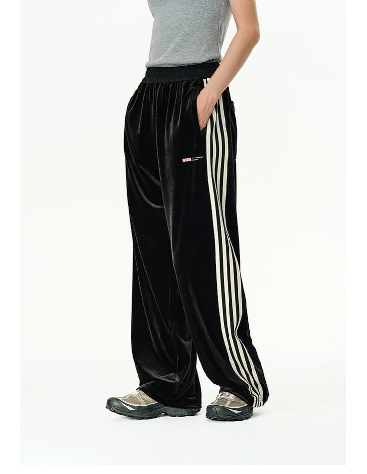 ATRY Contrast Velvet Straight Wide Leg Pants