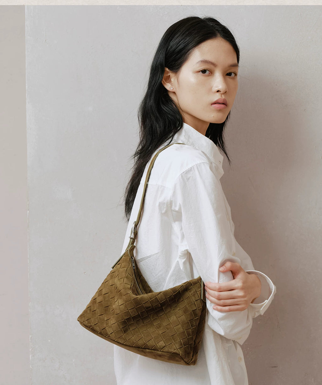 AVALEA Vintage Suede Woven Shoulder Messenger Bag