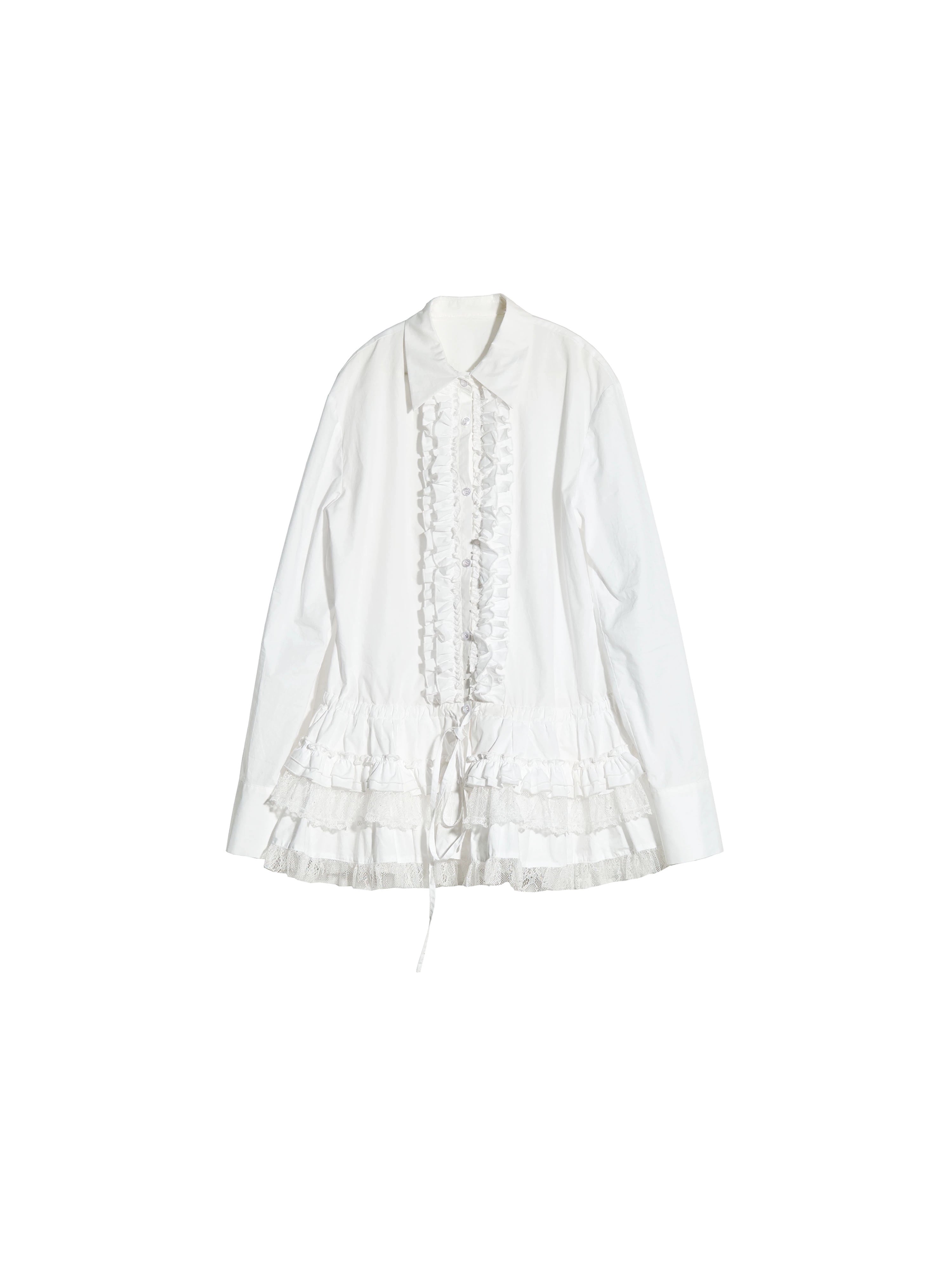 JNYLON Lace Skirt Waist-strapped Long Shirt