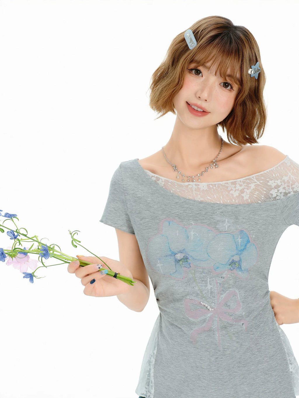 Girlyhalo Vintage Lace Splice Shoulder Tee