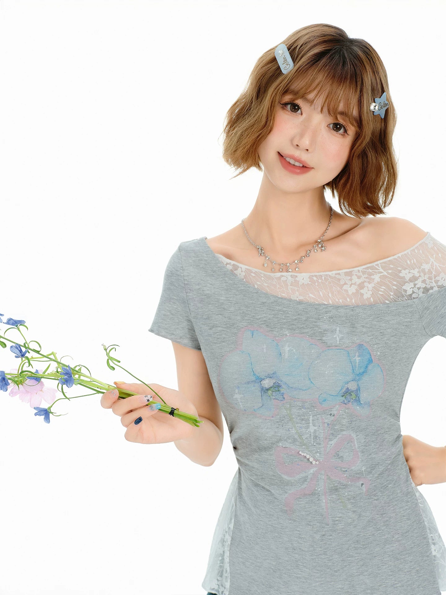 Girlyhalo Vintage Lace Splice Shoulder Tee