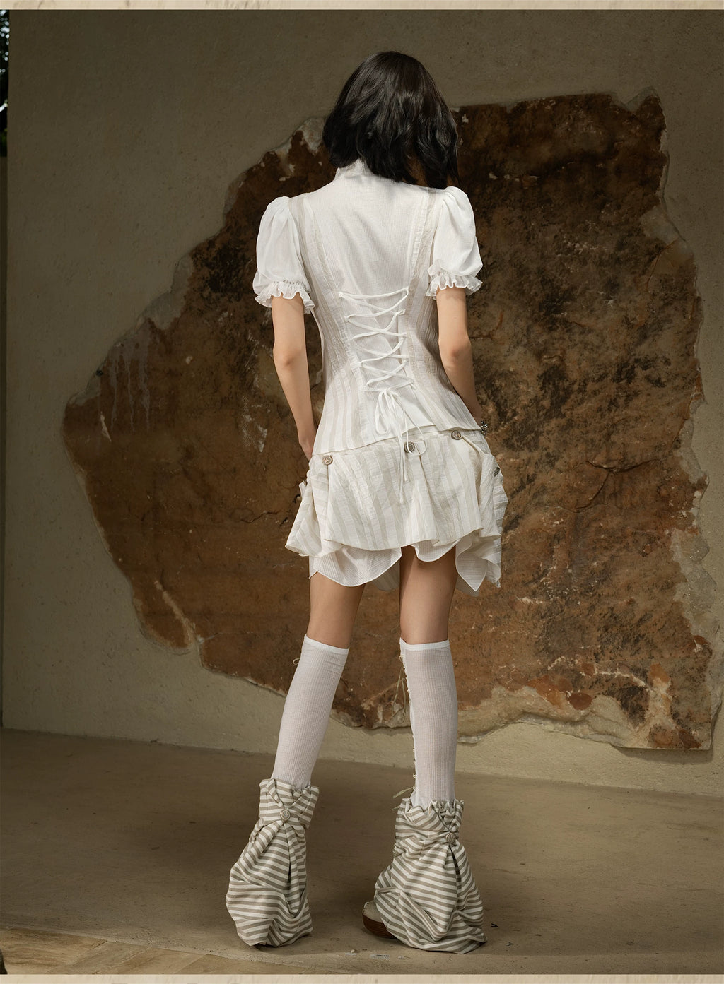 ARIADNAw Retro Bubble Sleeve Waist and Thin Shirt