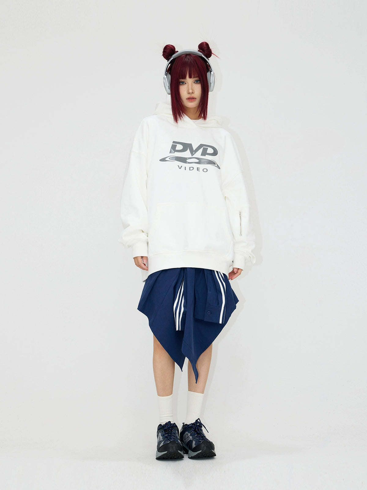 PEOPLESTYLE "DVD" Silicone Print Hidden Zipper Structure Hooded Sweater