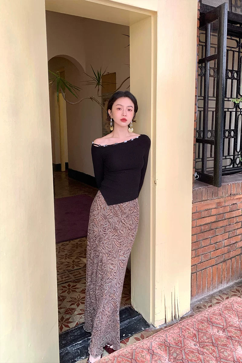 KELIFAN Retro High-waisted Long Fishtail Skirt