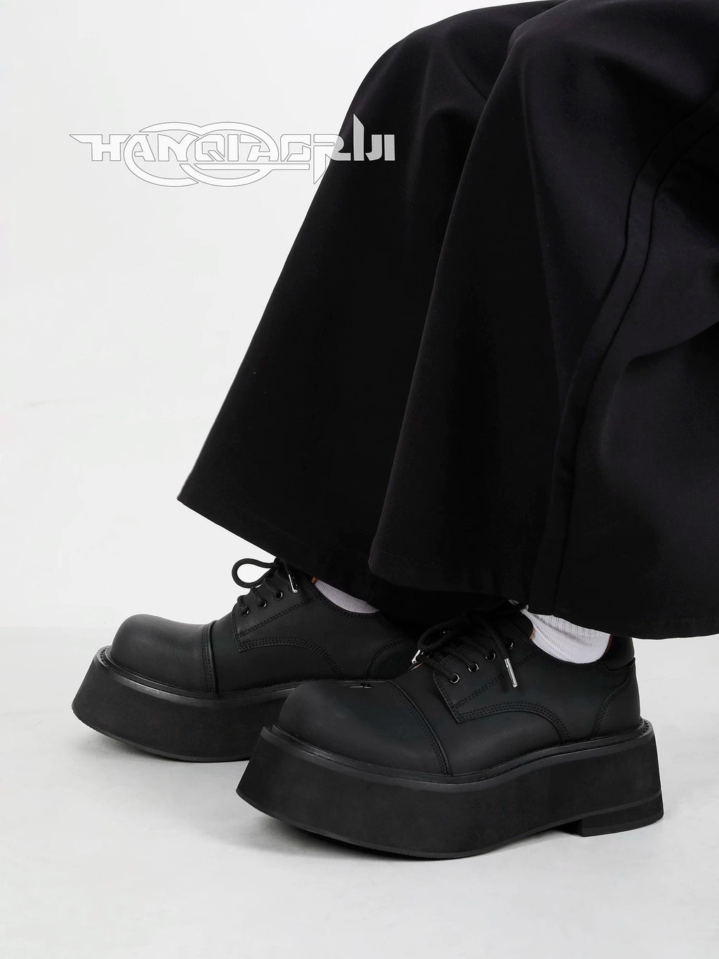 HANQIAORJI 7CM Platform Leather Big Head Shoes