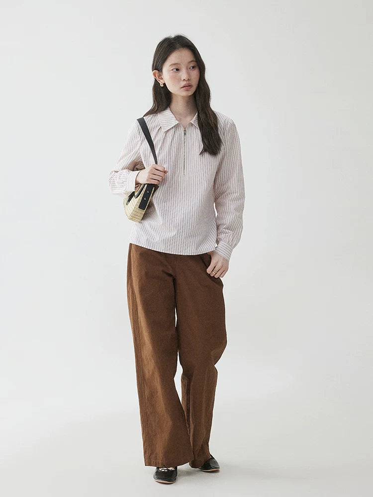 VOOE Striped Half-open Zip Shirt