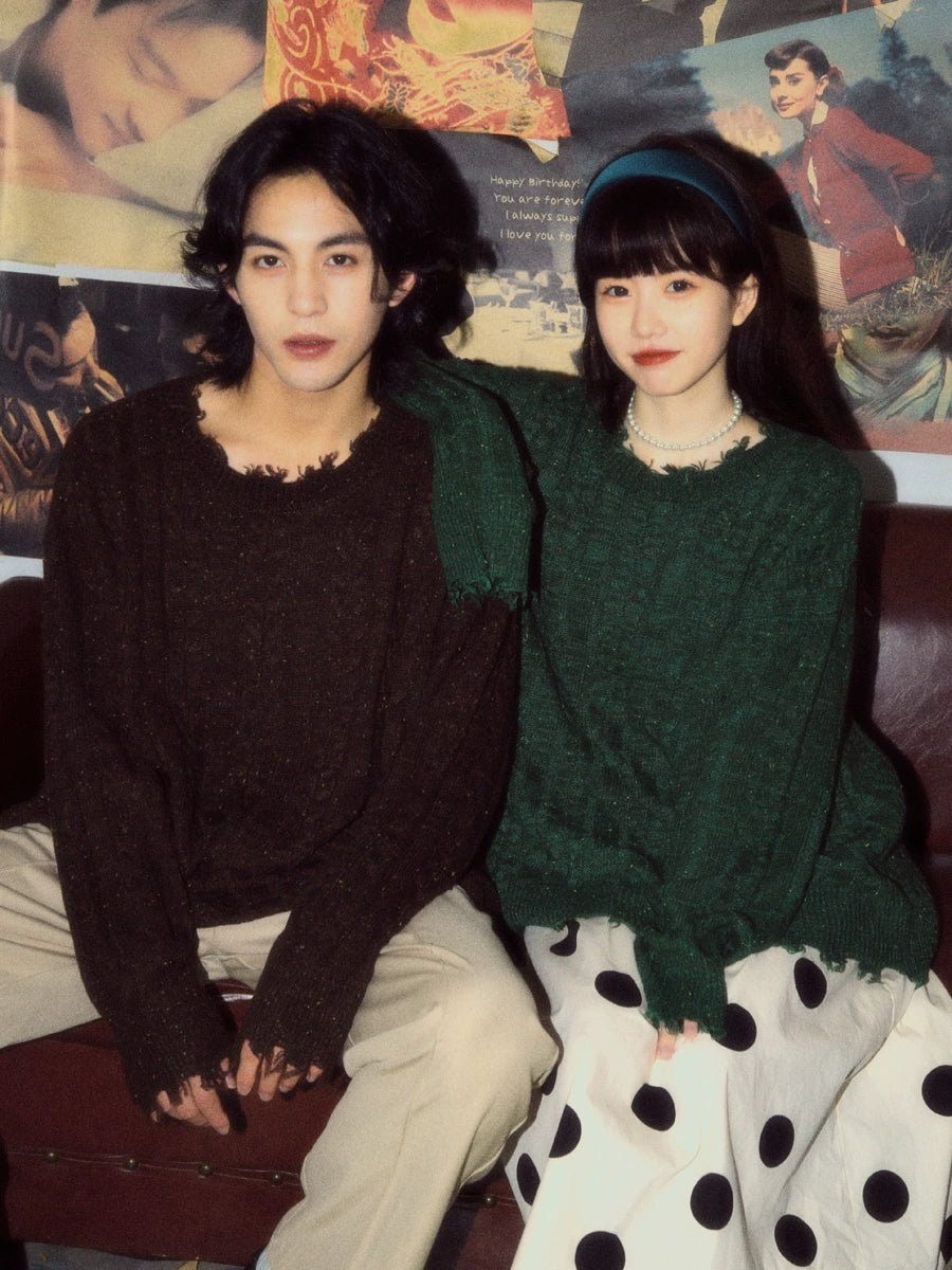 ALOHA Vintage Lazy Slack Twist Striped Sweater