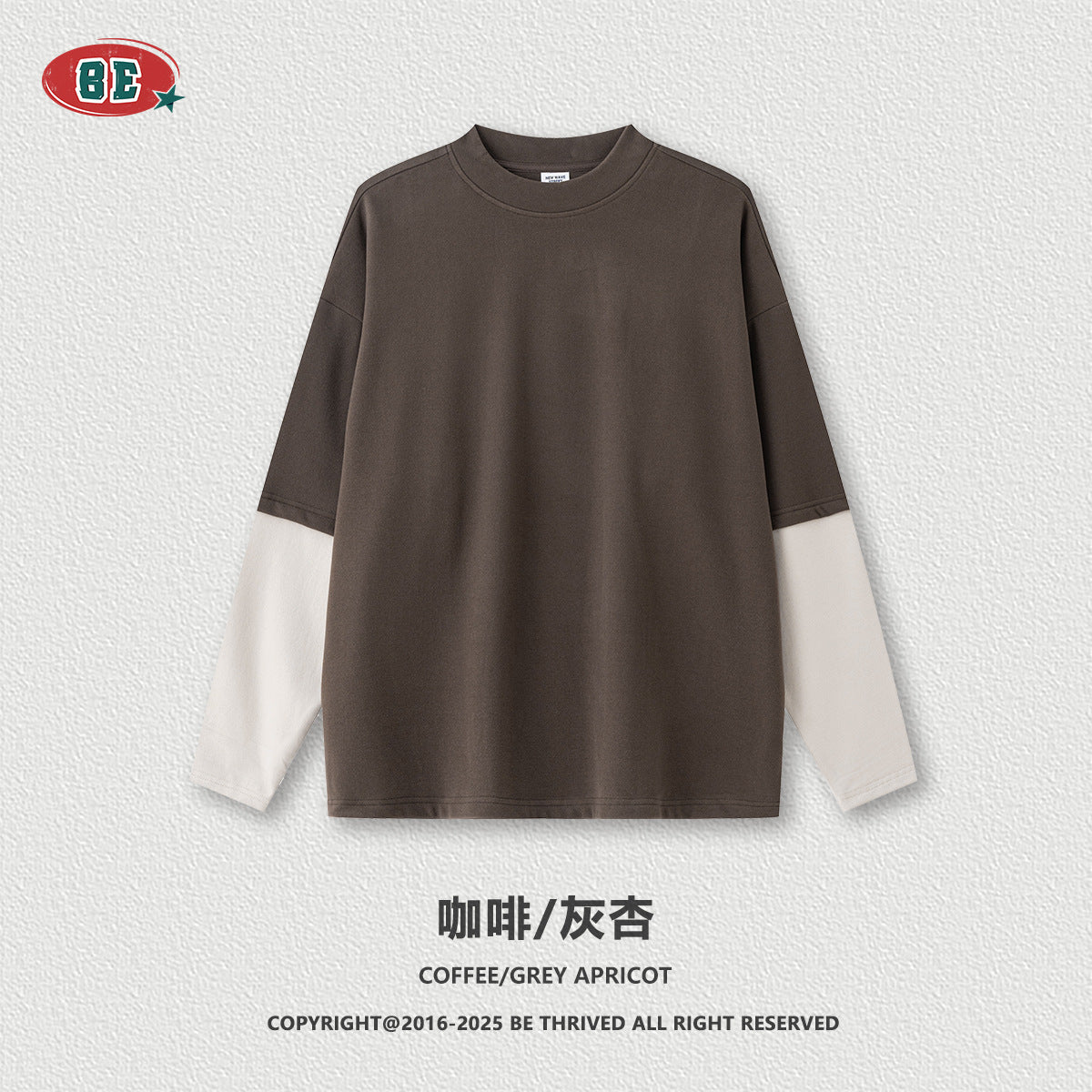 BE German Velvet Contrasting Color Splicing Base Fake Two-piece Long Sleeve