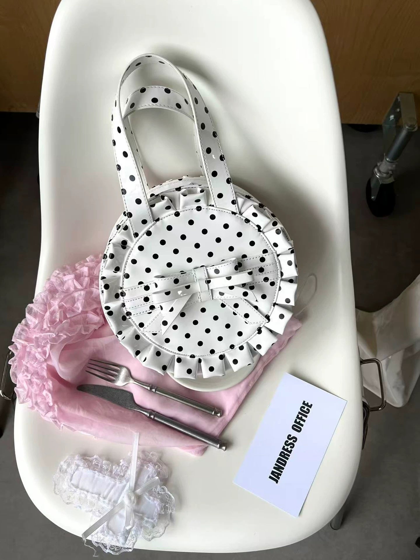 JANDRESS Polka Dot Lace Bow Messenger Bag