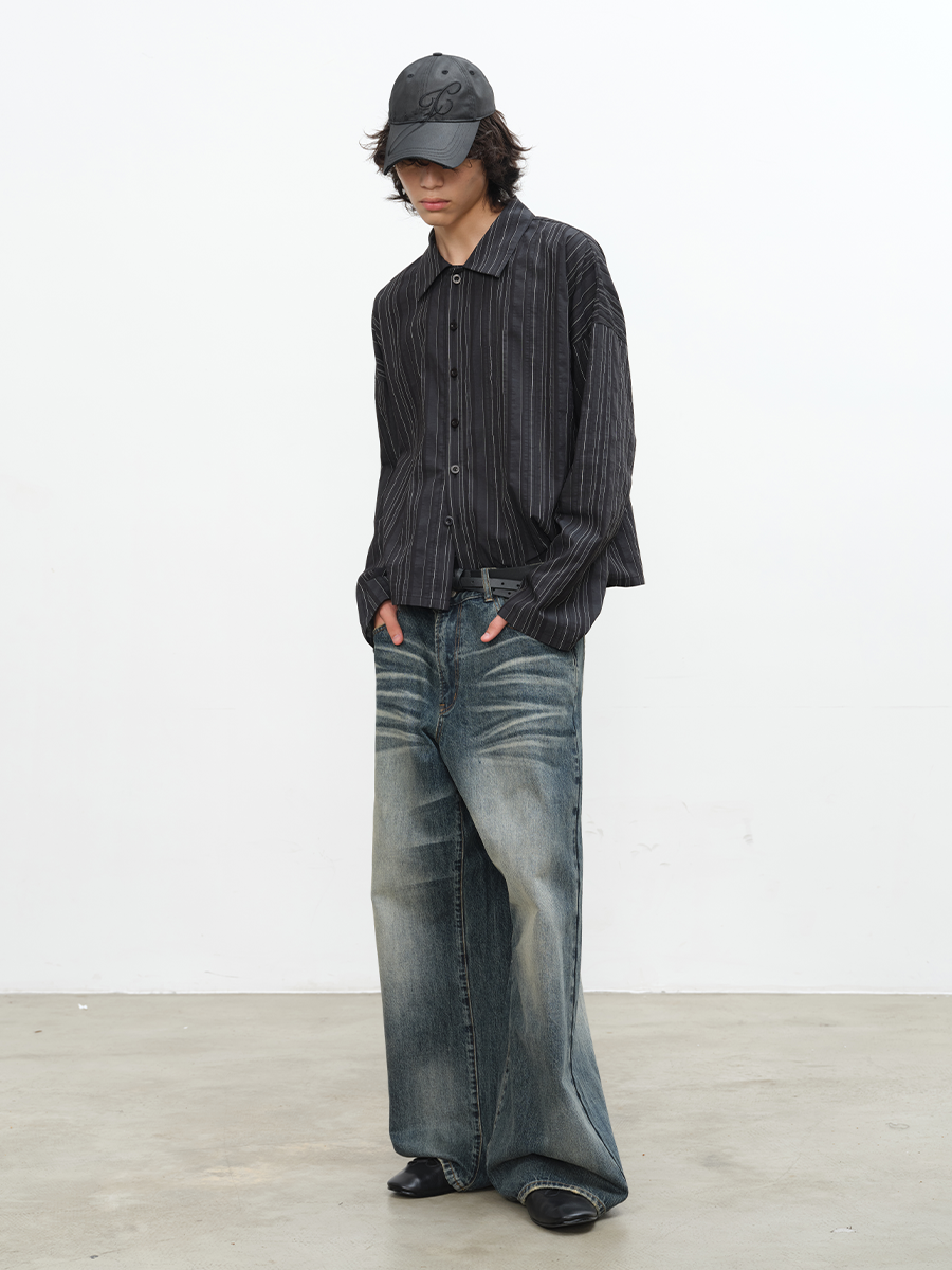 JCAESAR Lightning Pattern Old Straight and Slightly Wide Jeans