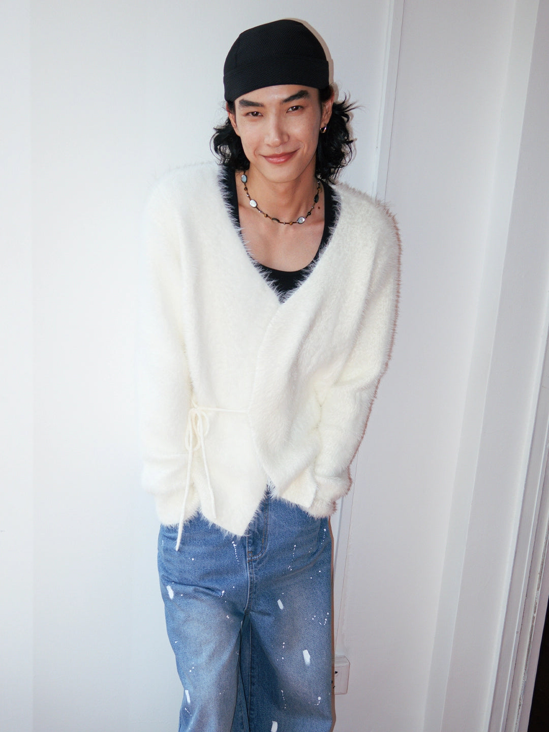 FUNKYFUN Lace-up Cardigan V-neck Sweater Jacket