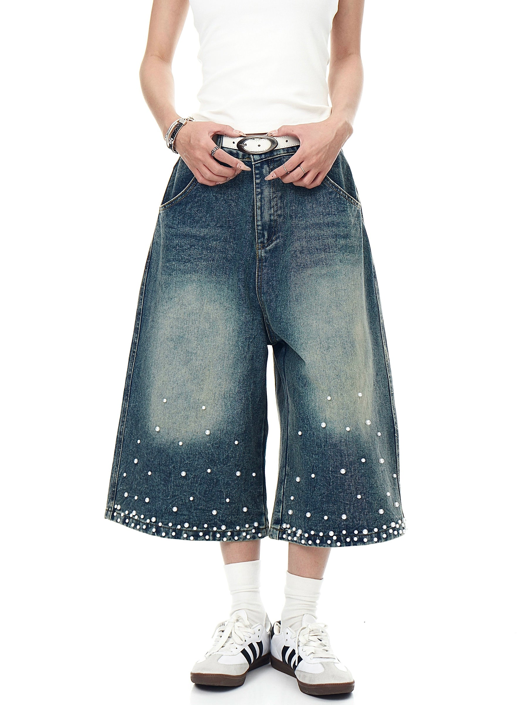 BLACKLISTS Heavy Industry Beaded Denim Shorts