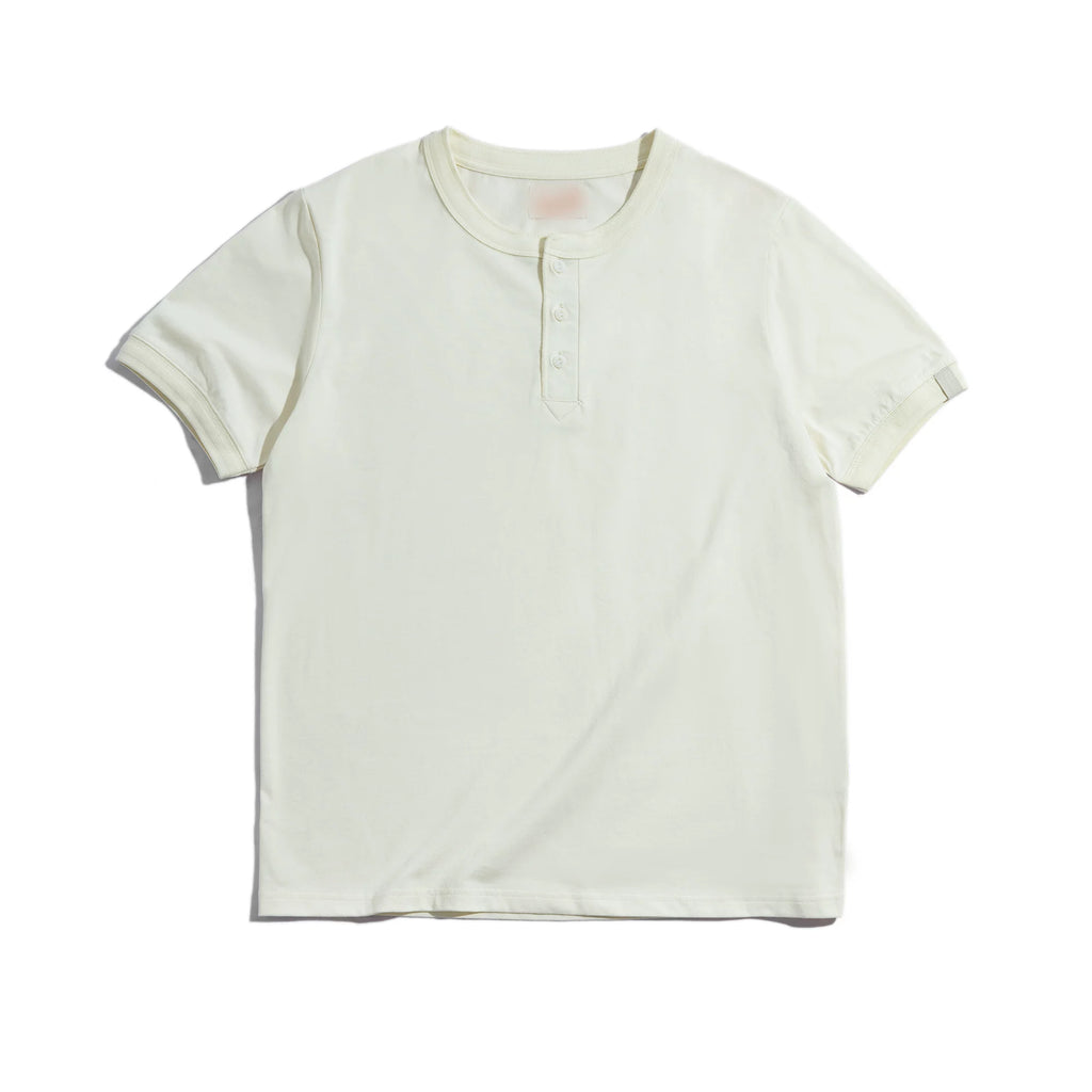 Madden heavy Henry collar short-sleeved pure cotton old money Ami Kaji T-shirt Henry shirt men's