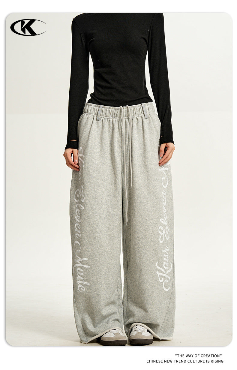 11KN Retro Hip-hop Alphabet Print Drawstring Slacks