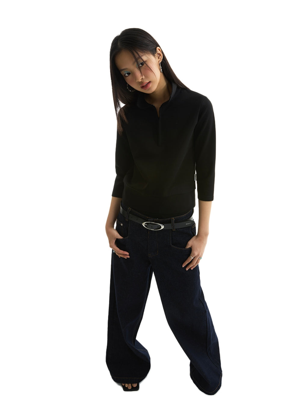 FUNKYFUN Open Stitch Loose Straight Jeans