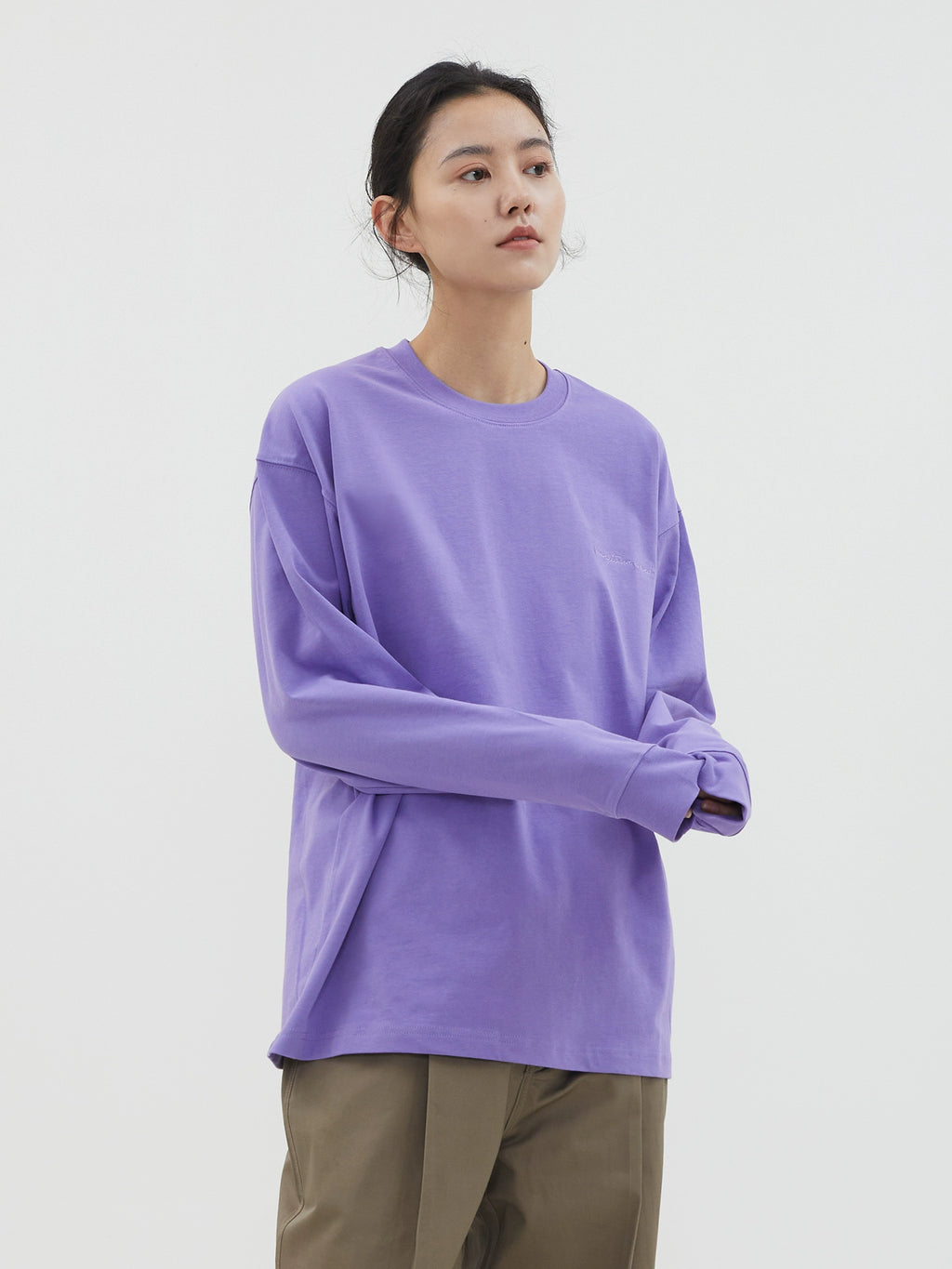 LIVINGTOWN Basic Casual Loose Small Neckline Embroidery Long Sleeve