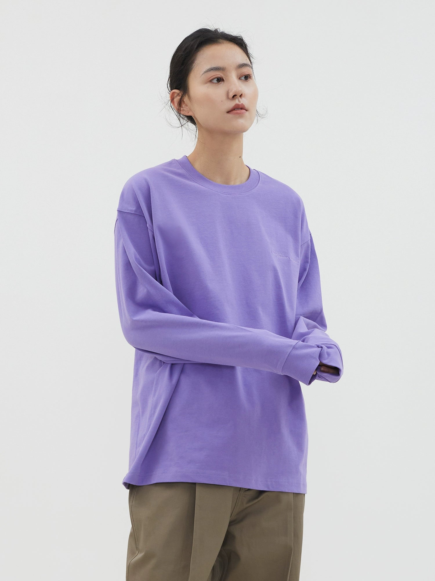 LIVINGTOWN Basic Casual Loose Small Neckline Embroidery Long Sleeve