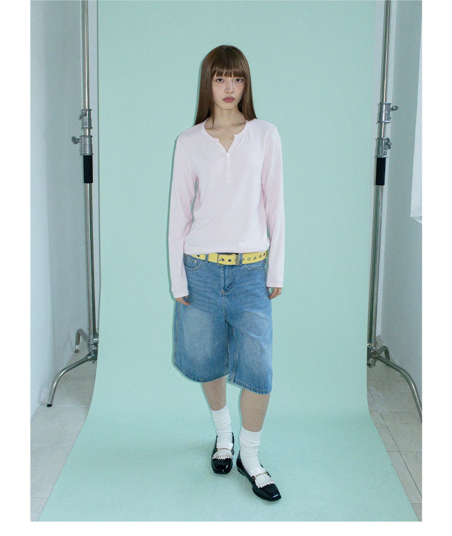 FUNKYFUN Comfortable Soft Waxy Embroidery Slightly Wide Long Sleeves