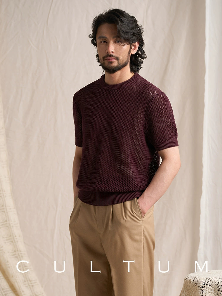 CULTUM Retro Cotton Round Neck Foundation Hollow Tee