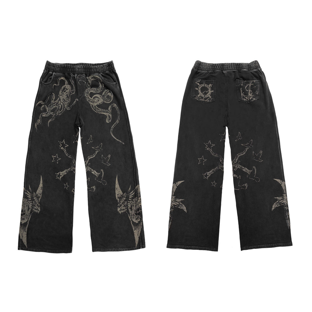 WANNA LAB Graffiti Hand-painted Old Straight Sweatpants