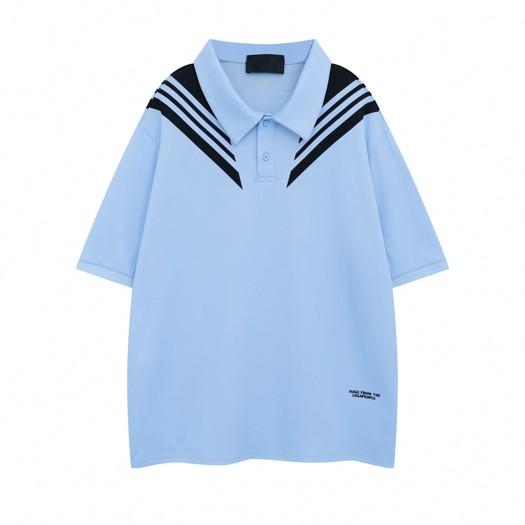 BTSG college style splicing lapel polo shirt