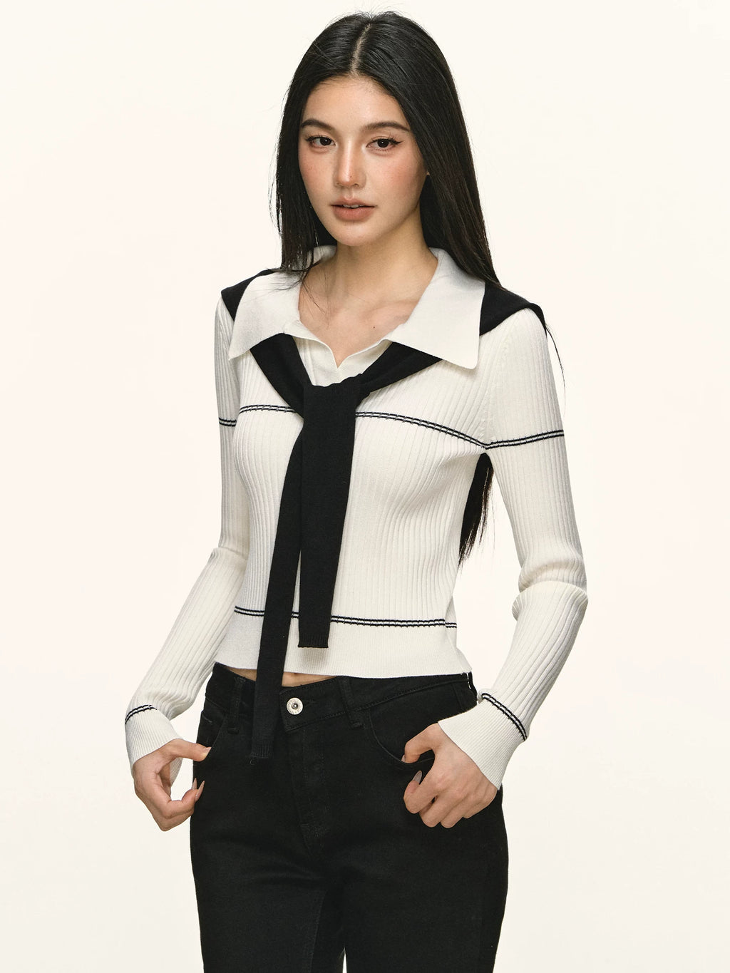 Anna Aneae Polo Collar Short Knitted Sweater