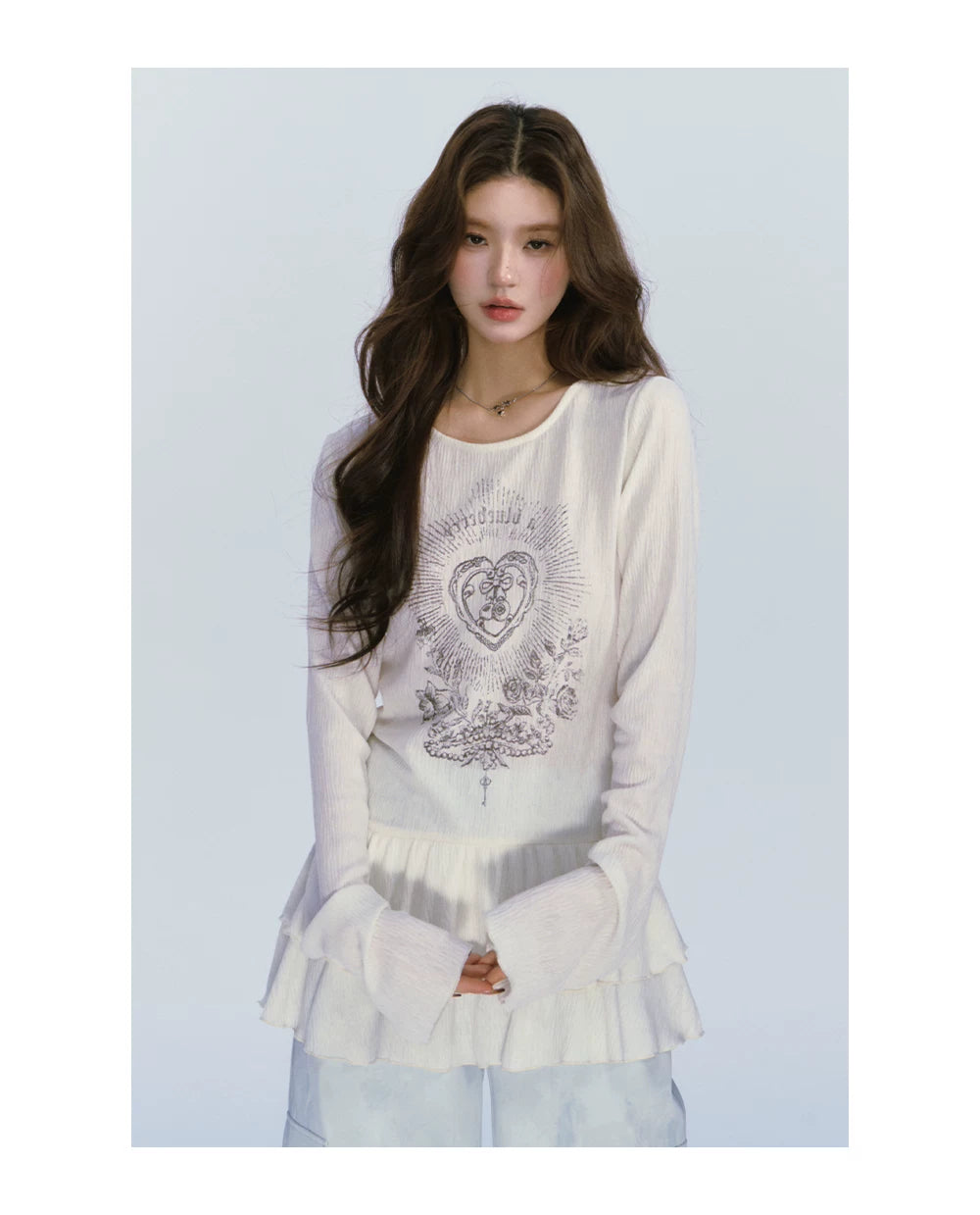 Ablueberry Lotus Leaf Edge Casual Versatile Long Sleeve