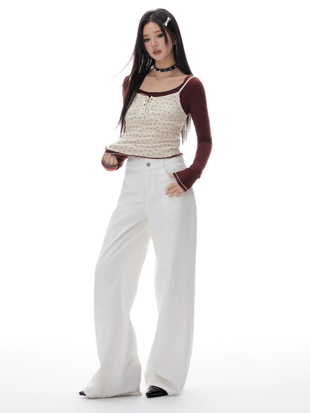 Imone Floral Suspender Fungus Edge Bottoming Shirt